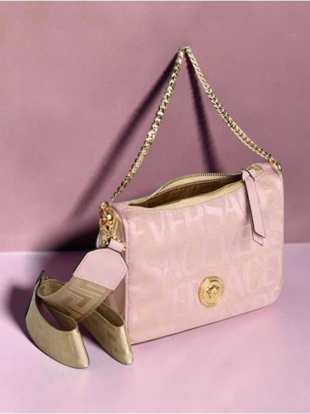 Versace Logo Jacquard Convertible Shoulder Bag Full Inclusion